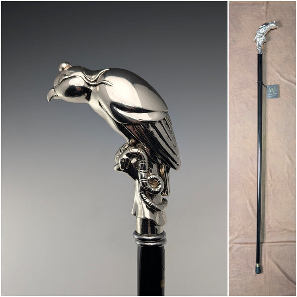 【新品】イタリア製 純銀製 ファルコンハンドル シャフト ステッキ 杖 97cm