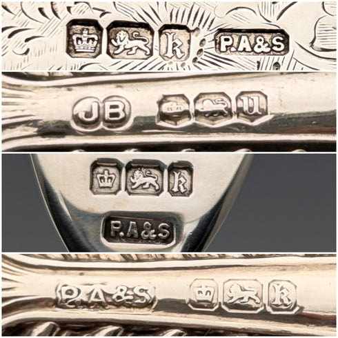 1902年 英国アンティーク 総純銀製 デザートカトラリー6ペア 計466g P Ashberry&Sons 木箱入り