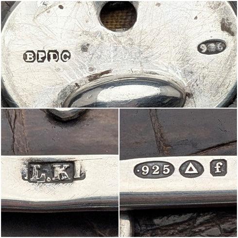 1905 British antique sterling silver mounted brown leather handbag style wallet by Ludwig Krumm