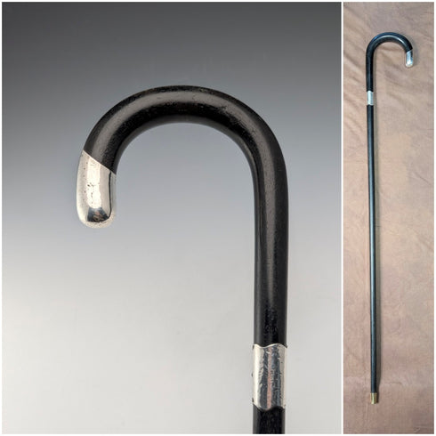 1912 年英國古董黑軸、彎柄、純銀裝飾手杖,90 厘米,J Howell & Co.