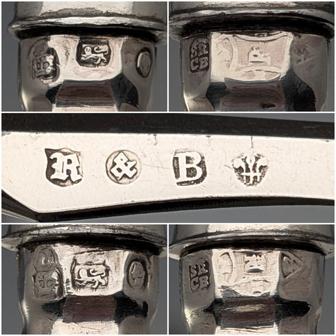 約1867年英國羅伯茲和貝爾克公司出品的古董純銀柄餐具(6對)。