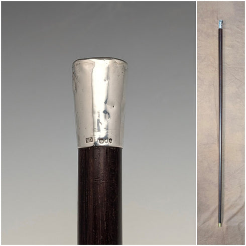 1880年英國古董棕色桿純銀圓頭手柄手杖,長83厘米