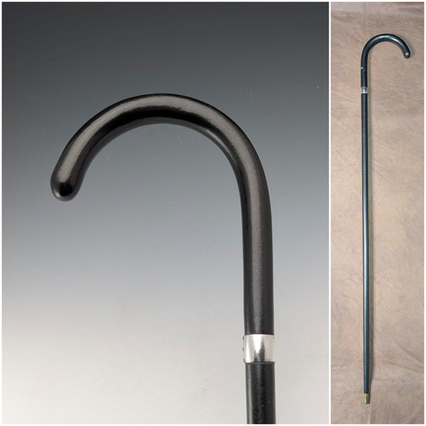 1933 英國復古黑軸、弧形手柄、純銀裝飾、輕便手杖,94cm,M&T Ltd