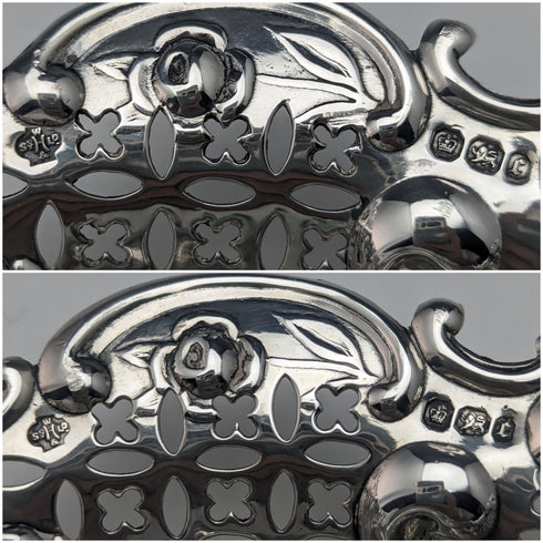 1895年 英国アンティーク 純銀製 脚付きボンボンディッシュペア 128g William Hutton