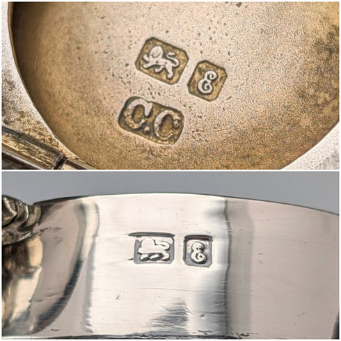 1905年 英国アンティーク 純銀蓋&カットガラス製 インク壺 Colen Hewer Cheshire