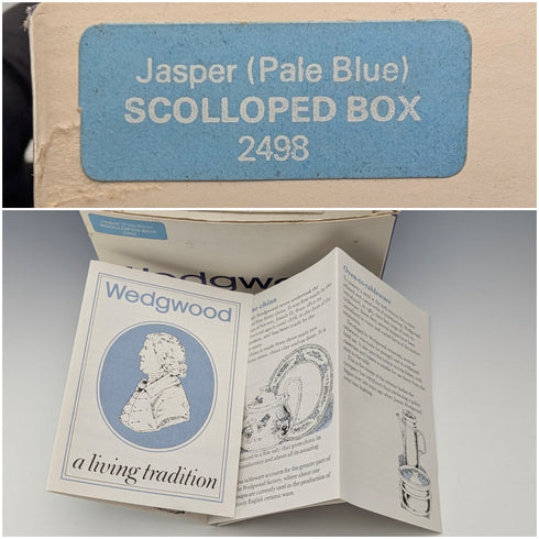 Vintage British Wedgwood Jasperware Round Lidded Box in Pale Blue with Box and Instructions