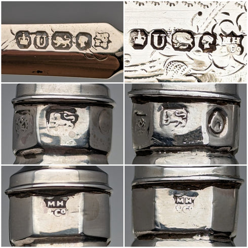 1862年 英国アンティーク 総純銀製 デザートカトラリー 6ペアセット 計467g Martin & Hall 木箱入り