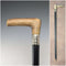 Circa 1900 British antique black shaft L-shaped antler handle walking stick 75cm