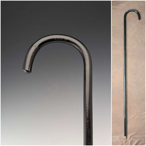 1920s Antique Black Shaft Bent Handle Walking Stick 91cm