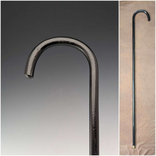 1920s Antique Black Shaft Bent Handle Walking Stick 91cm