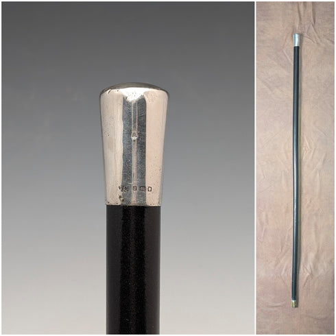 1929年 英国ヴィンテージ ブラックシャフト 純銀ロンメルハンドル ステッキ 89cm