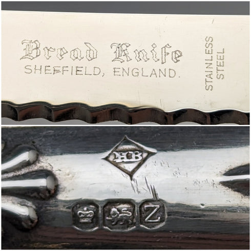 1967 British Vintage Sterling Silver Handle Bread Knife Harrison Brothers