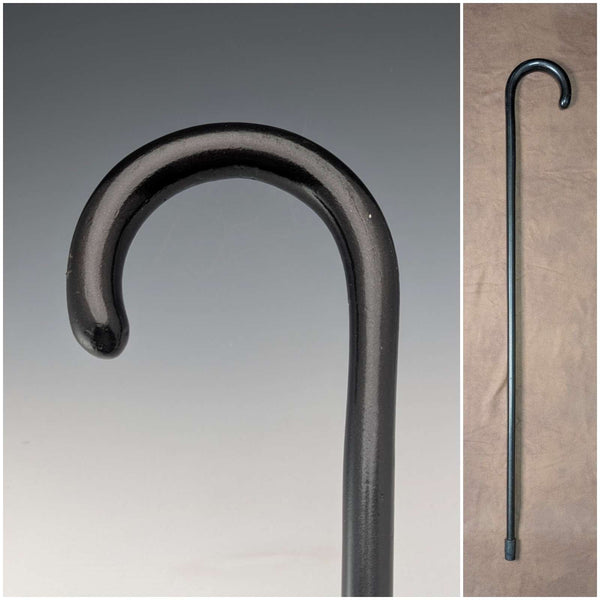 Antique British black shaft curved handle walking stick 90cm