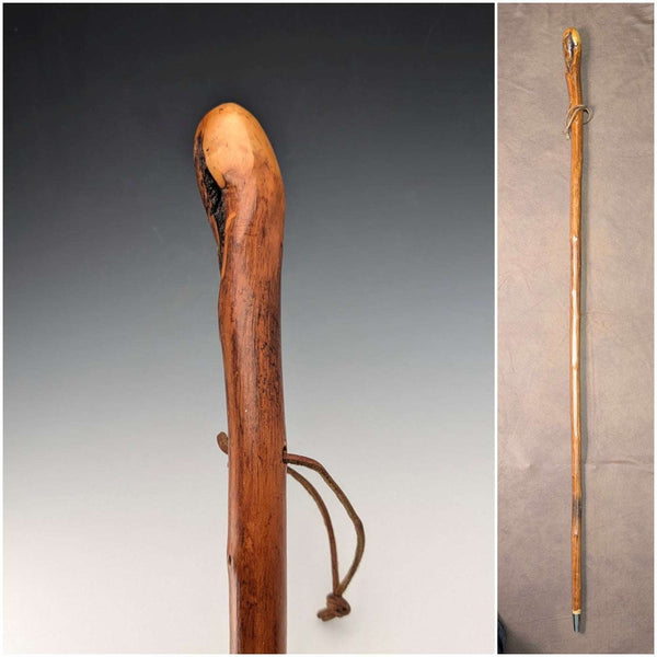 ヴィンテージ 天然木 レザーストラップ付 ハイキングステッキ 杖 124cm