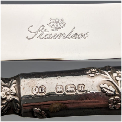 1905 年英國古董純銀手柄茶刀 5 件套由 John Biggin 設計,附盒裝