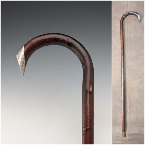 1899年英國古董棕色軸,彎曲手柄,純銀裝飾,手杖,85厘米