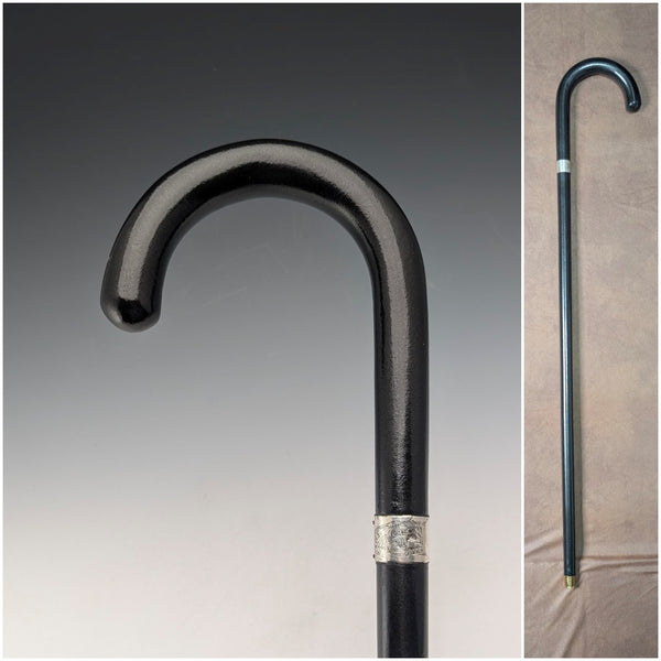 1944年英國復古黑軸彎柄純銀裝飾手杖83公分K&SLD