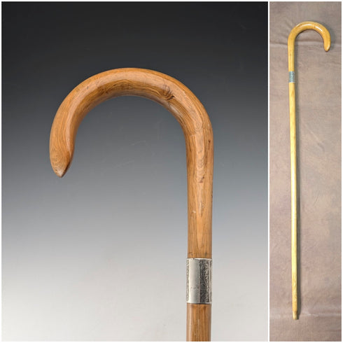1923年 英国アンティーク タンシャフト 曲がりハンドル 純銀装飾 ステッキ 杖 91cm K&S
