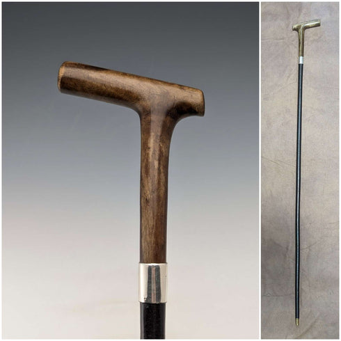 1883 British antique ladies clutch handle pure silver decorated walking stick 81cm