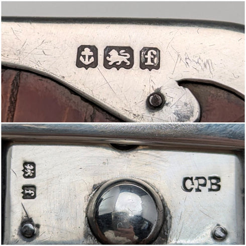 【お取り置き品】1905年 英国アンティーク 純銀装飾 小型革財布 小銭入れ Charles Penny Brown