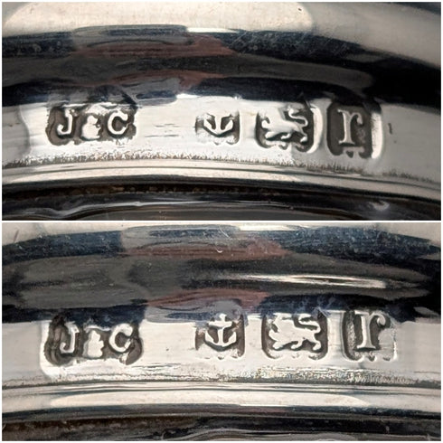 1916 British antique silver lid mini glass jar pair Jones & Crompton