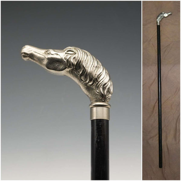 Vintage Black Shaft Horsehead Handle Walking Stick Cane 90cm