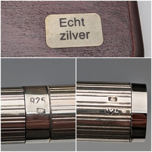 Vintage Sterling Silver Letter Opener & Ballpoint Pen Set in Wooden Case