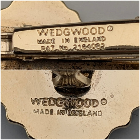 British Wedgwood cufflinks and tie clip with blue jasper sailing ship round cameo and gold-colored base case