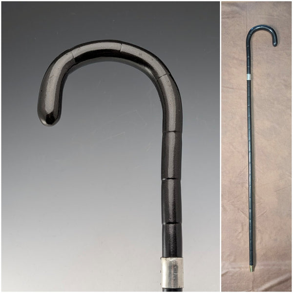 1920 年代英國古董黑軸彎柄純銀裝飾手杖 91 厘米