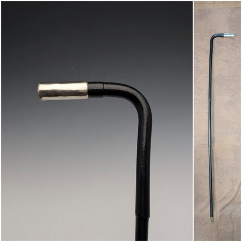 1899年 英国アンティーク ブラックシャフト L字ハンドル 純銀装飾 軽量ステッキ 杖 90cm