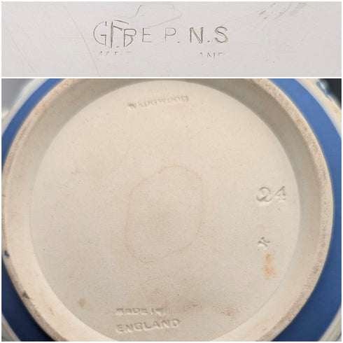 英国アンティーク ウェッジウッド ティーポット ジャスパーウェア ロイヤルブルー 金属蓋