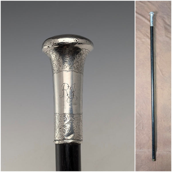 1906 年英國古董黑軸純銀圓柄手杖 90 公分 WH Carrington