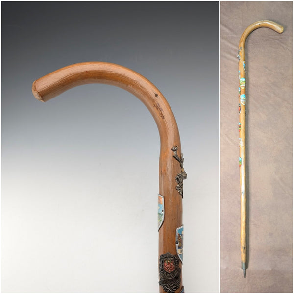 Vintage European Tourist Walking Stick Tan Shaft 95cm