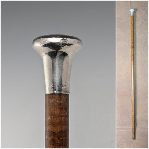 1917 年英國古董虎柄純銀圓柄手杖 91 厘米