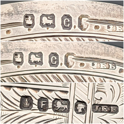 1874年頃 英国アンティーク 純銀製 クリスニングカトラリーセット 計89g Walker&Hall ケース入