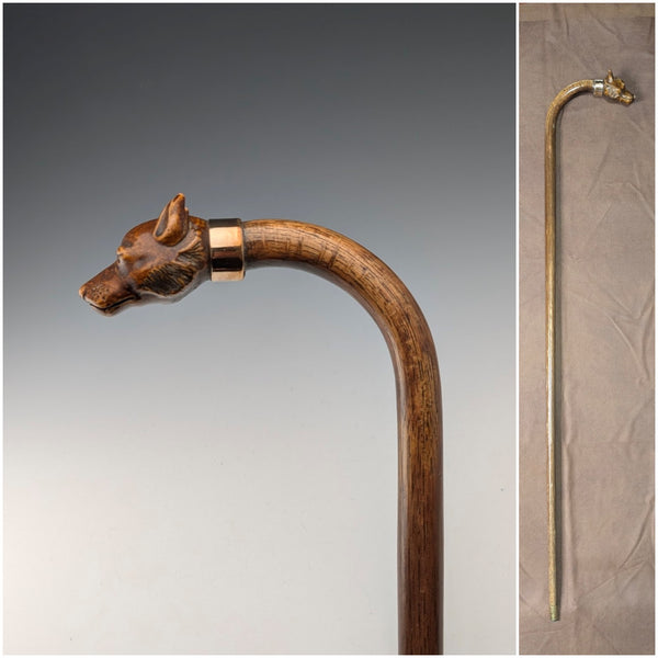 復古棕褐色桿樹脂狗頭手柄金色裝飾手杖 90 厘米