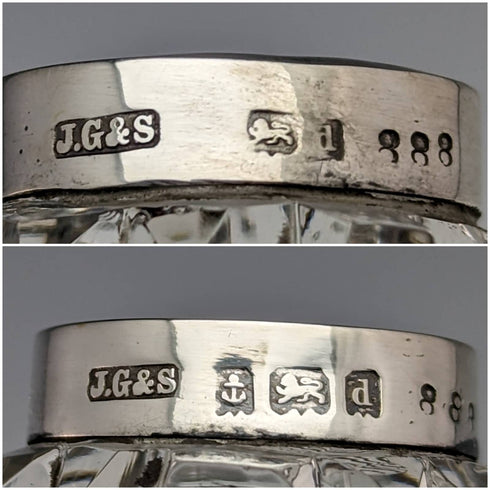 1903年 英国アンティーク カットガラス製 ナイフレストペア 純銀装飾 J Gilbert