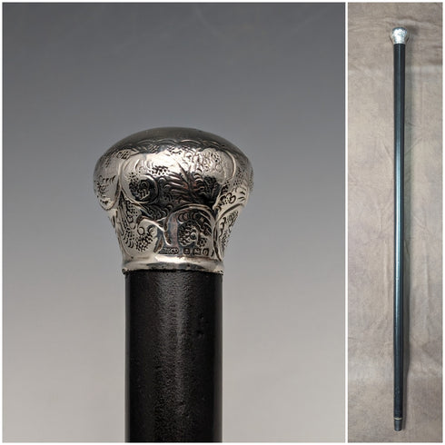 1913 年英國復古男手杖純銀圓形手柄 91 公分黑軸