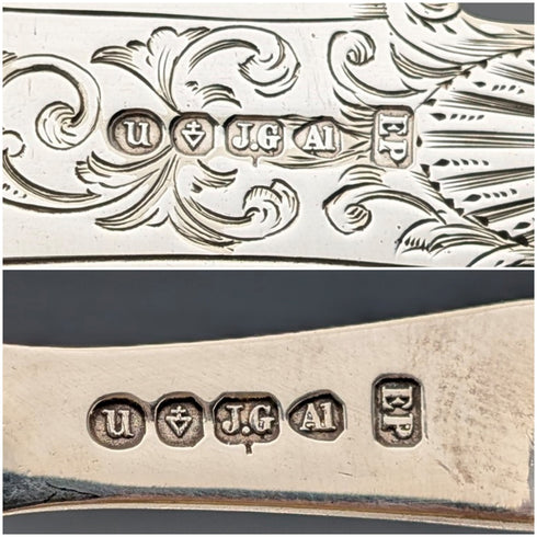 19世紀後半 英国アンティーク シルバープレート製ハンドル カトラリー7ペア John Gilbert