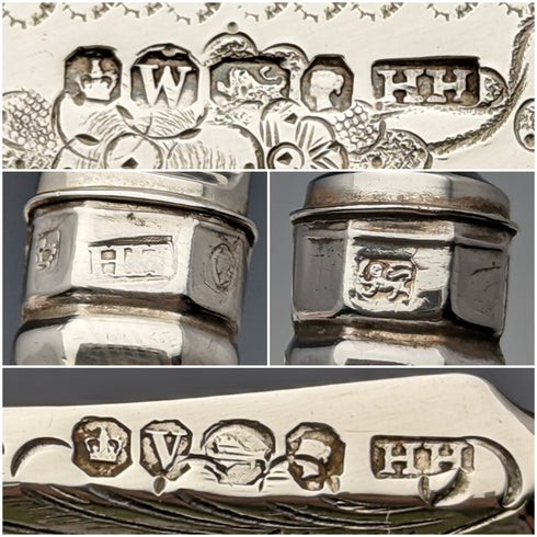 1864年 英国アンティーク 純銀製 デザートカトラリー 12ペアセット 計912g 木箱入り Harrison Brothers & Howson