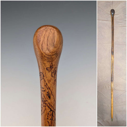 Vintage two-tone brown shaft rondelle handle walking stick, 91cm