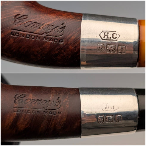 20世紀初頭 英国アンティーク 純銀装飾 エステートパイプペア Comoys ケース入り