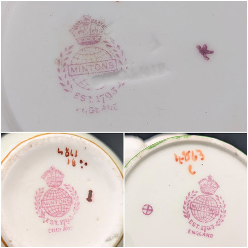 20世紀初頭 英國Minton 可卡特里斯 綠色迷你咖啡杯碟 4套&奶油壺