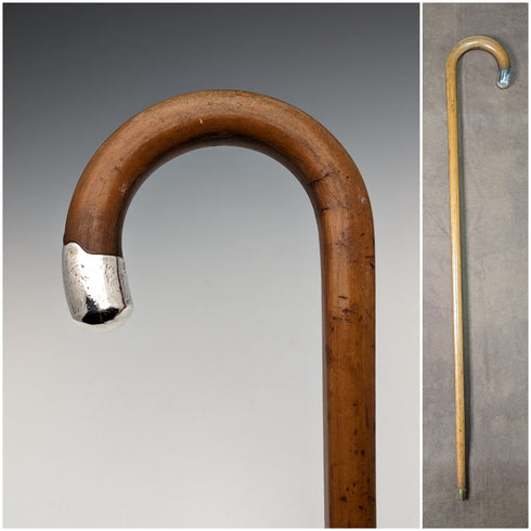 1922 年英國古董男士手杖,彎柄,棕褐色軸,86 厘米