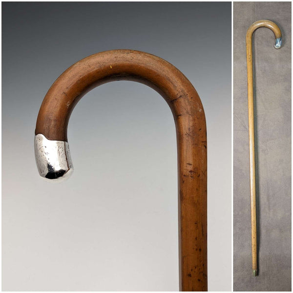 1922 年英國古董男士手杖,彎柄,棕褐色軸,86 厘米