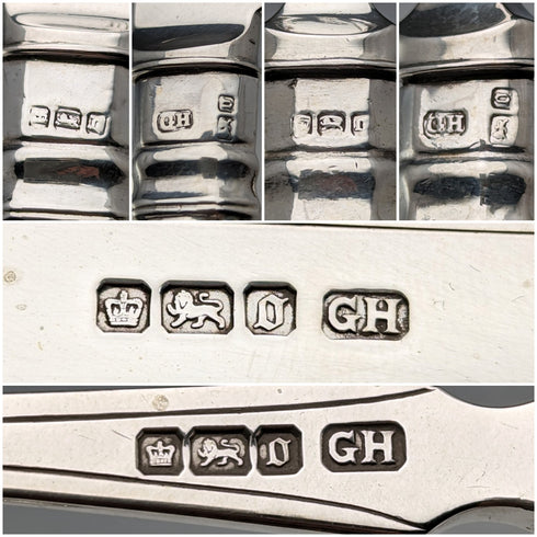 1906年 英国アンティーク 総純銀製 カトラリーセット 6ペア 計612g George Howson 木箱入り