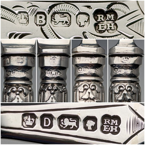 1871年 英国アンティーク 総純銀製 フィッシュカトラリーセット 6ペア 計608g Martin and Hall トレー入り