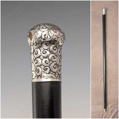 1910 年英國古董黑軸純銀圓柄手杖 84 厘米