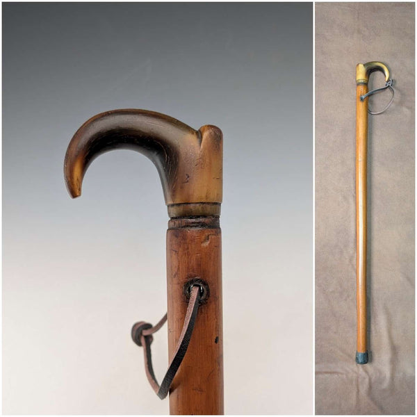 Vintage Malacca Rattan Shaft Horn Handle Small Walking Stick Cane 63cm