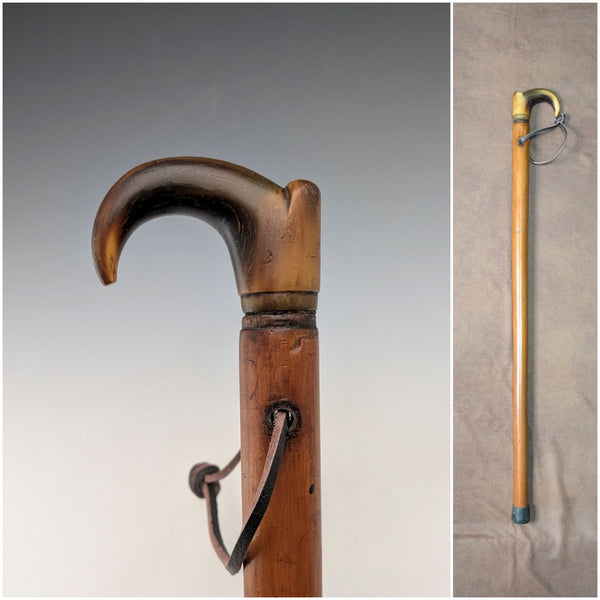 復古馬六甲藤條桿角柄小拐杖手杖 63 厘米